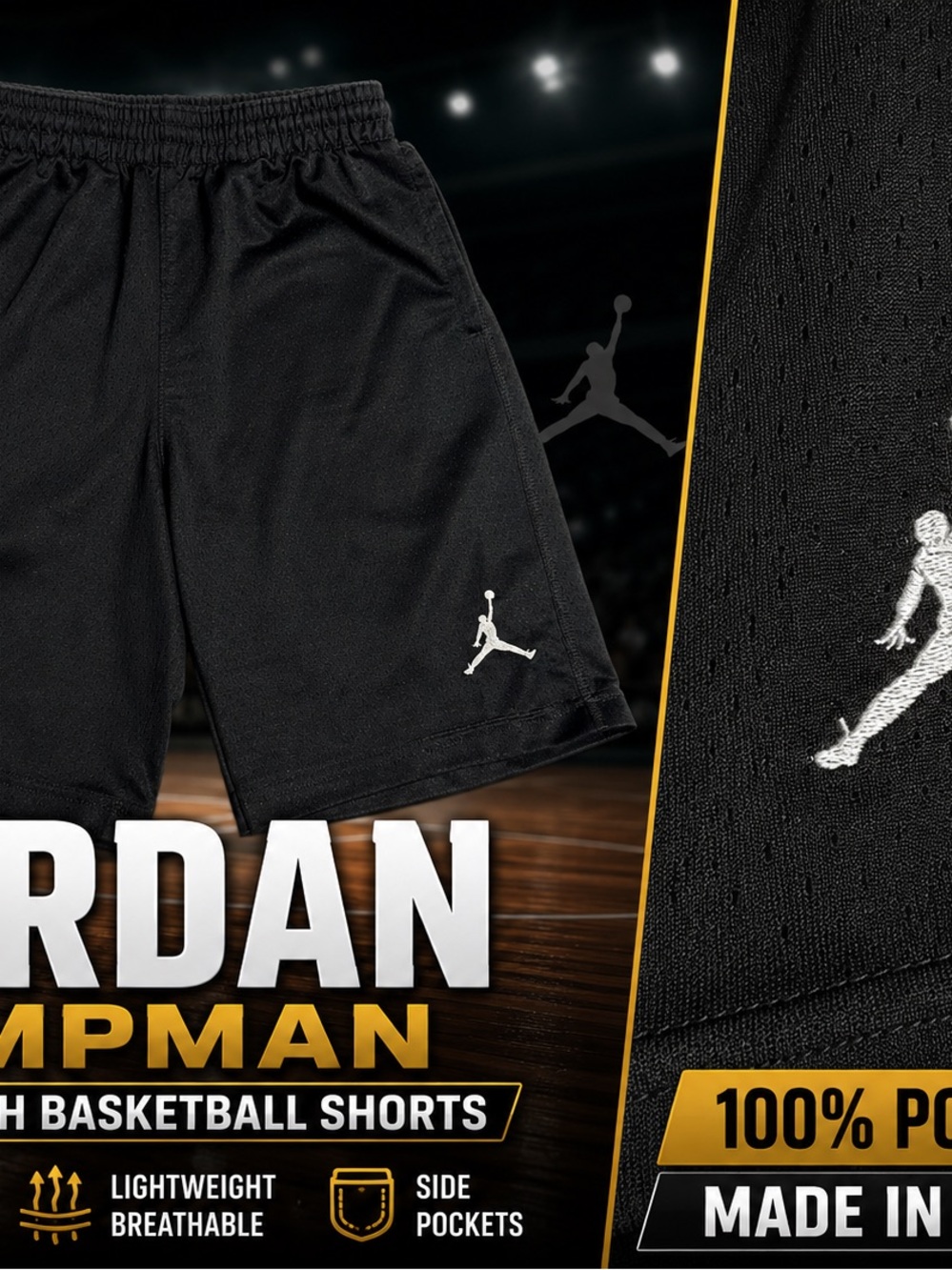 Jordan Black Athletic Basketball Shorts with White Jumpman